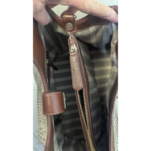 Brahmin beige and gold metallic snake print handbag purse shoulder bag - Picture 4 of 12